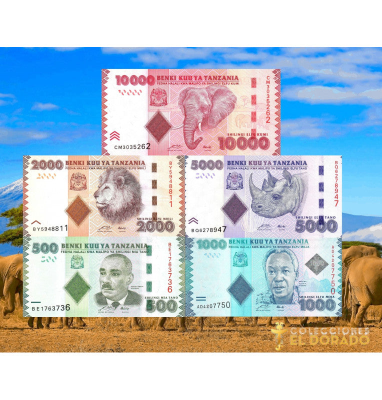 Tanzania 500,1000,2000,5000 y 10000 Shillings 2010-2015 ND Pick 40,41,42,43,44